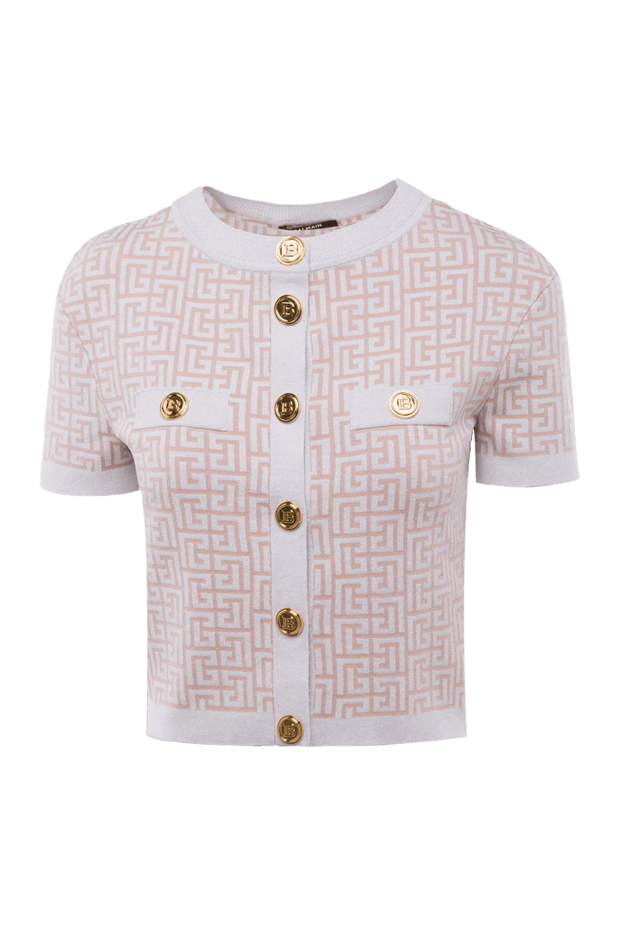 Balmain Pink blouse for women - Decoration: monogram pattern, gold-plated buttons, short sleeves. buttons. 74% viscose, 16% polyester, 5% metallized thread. Country of manufacture: Italy. Care: specialized cleaning - photo 1