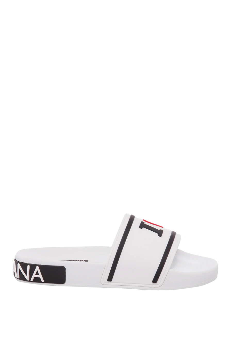 Dolce & Gabbana Women's rubber slippers with an embossed logo, white - embossed logo, contrasting stripes. rubber. Country of manufacture: Italy. Care: specialized cleaning - photo 1