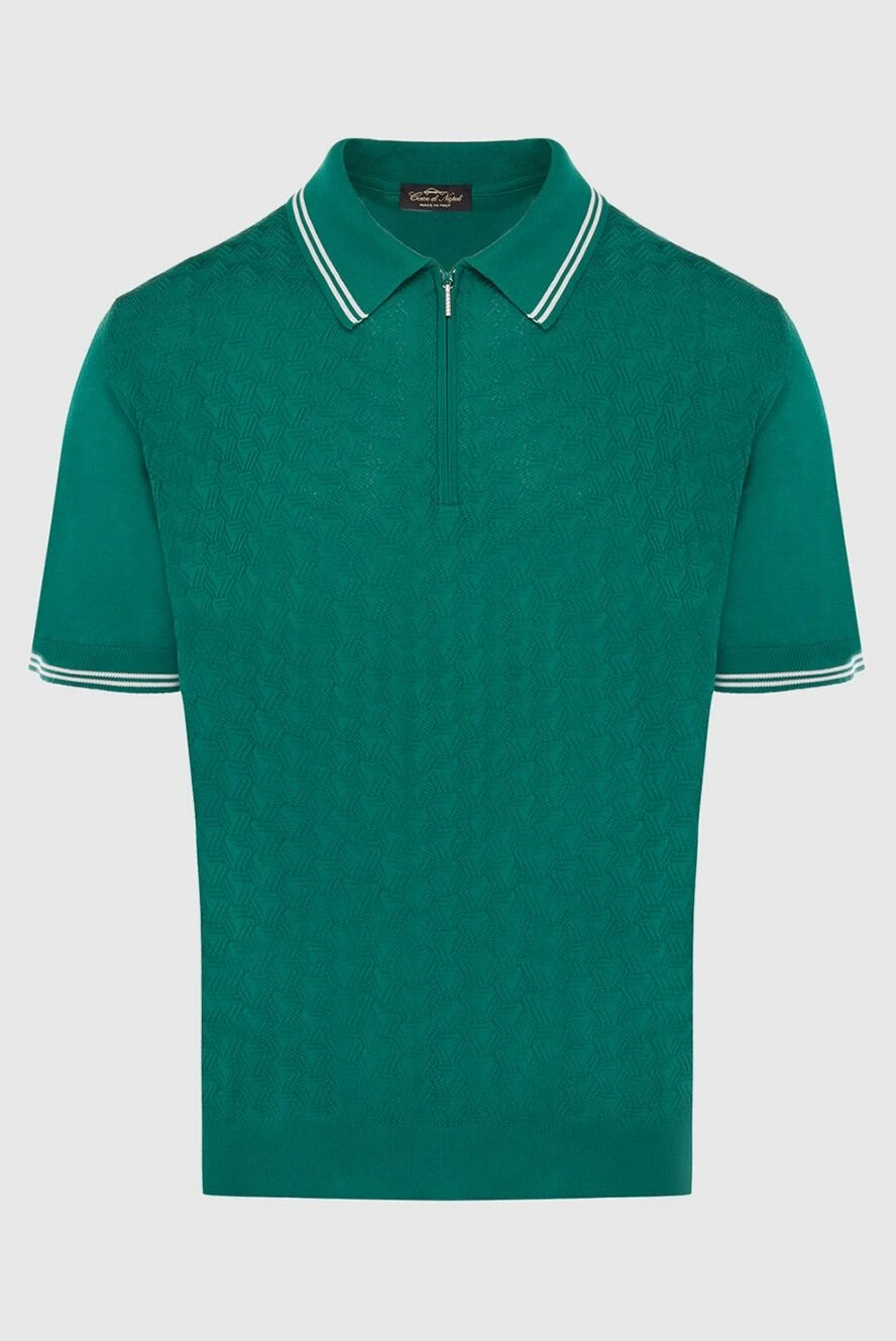 Cesare di Napoli Silk polo green for men - Textured pattern, contrasting stripes on the collar and cuffs. 100% silk. Closure: Zipper. Country of manufacture: Italy. Care: specialized cleaning - photo 1