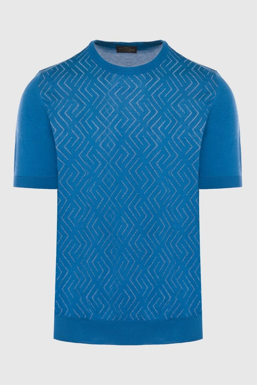 Cesare di Napoli Silk short sleeve jumper blue for men - Decor: Fantasy pattern. Optional: Short sleeve. Composition: 100% silk. Country of manufacture: Italy. Care: specialized cleaning - photo 1