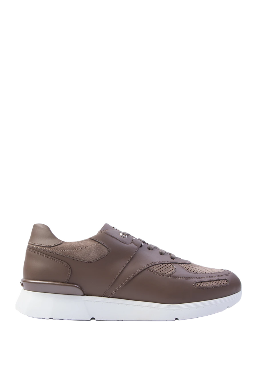 Stefano Ricci Снікери зі шкіри коричневий чоловічі - контрастна підошва. 100% натуральна шкіра. шнурівка. Країна виробник: Італія. Догляд: спеціалізоване чищення - фото 1