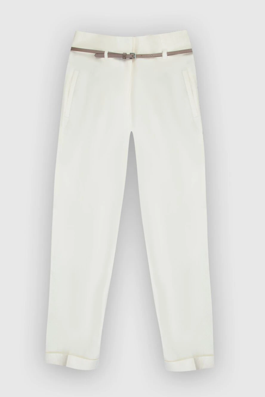 Peserico Women's linen white pants with a thin belt - contrasting belt. four pockets. 100% linen. zipper, belt. Country of manufacture: Italy. Care: specialized cleaning - photo 1