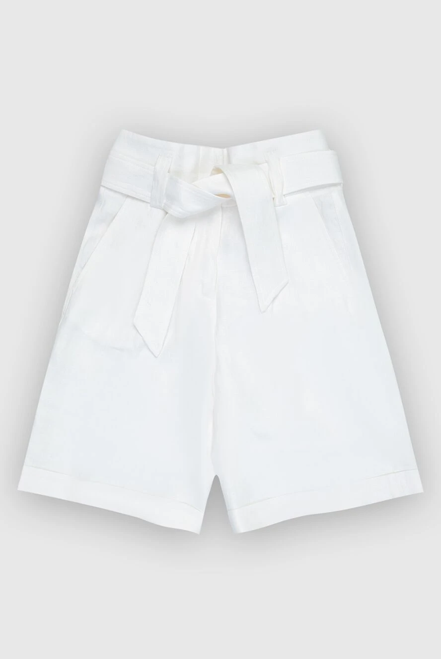 Peserico White linen shorts for women - pinches. four pockets. 100% linen. zipper, button, belt. Country of manufacture: Italy. Care: specialized cleaning - photo 1