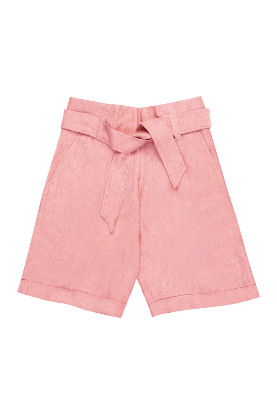 Peserico Pink linen shorts for women - pinches. four pockets. 100% linen. zipper, hook, belt. Country of manufacture: Italy. Care: specialized cleaning - photo 1