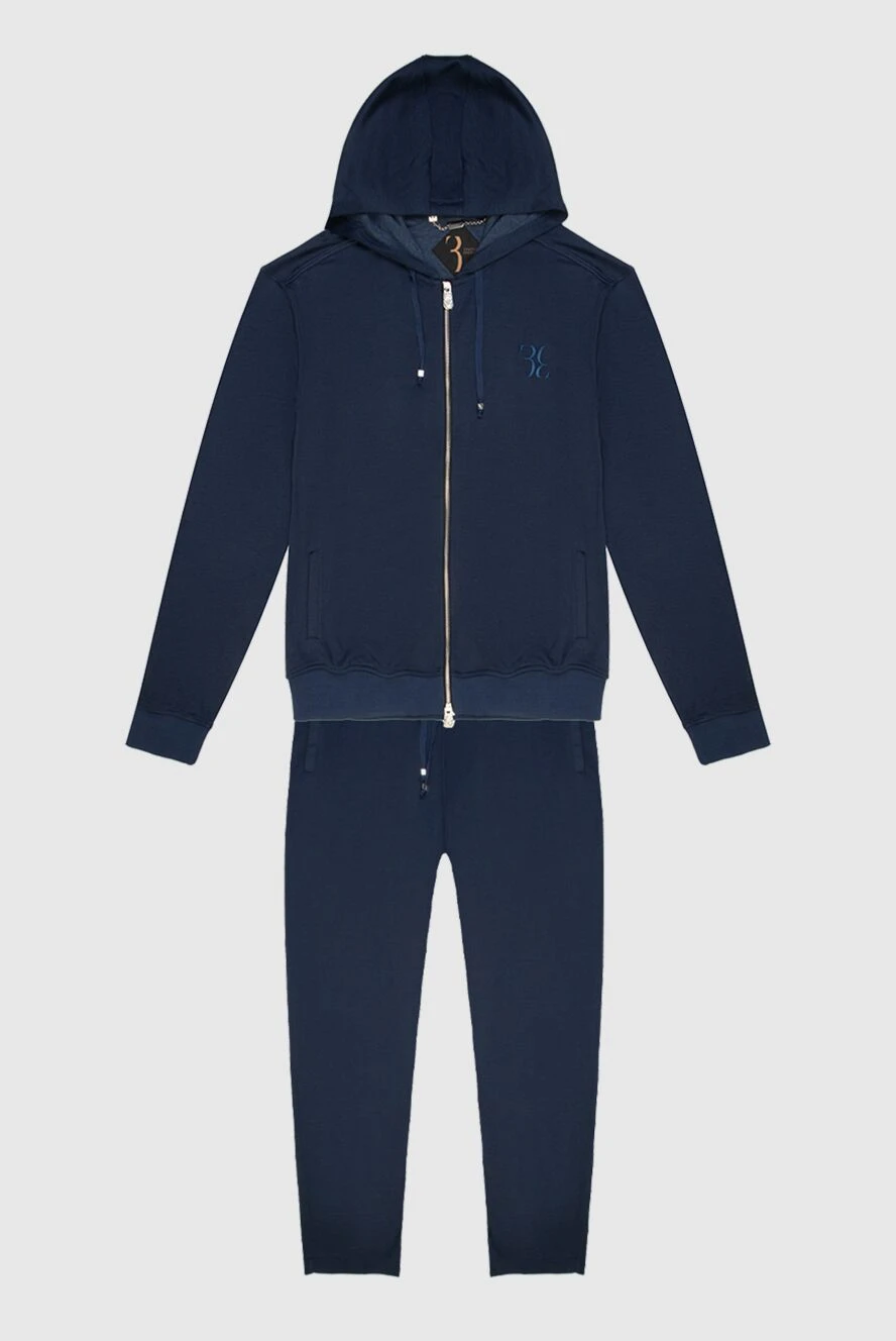 Billionaire Men's silk sports suit blue - Decor: Contrast zipper, brand logo. Additionally: Hood. Composition: 100% silk. Closure: Drawstring, zipper. Pockets: Four side pockets. Country of manufacture: Italy. Care: specialized cleaning - photo 1