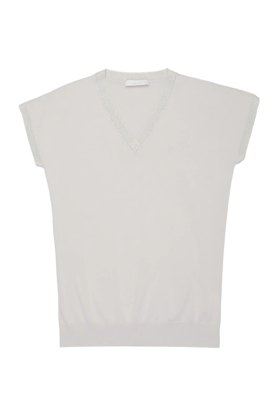 Fabiana Filippi White cotton jumper for women - short sleeve, V-neck. 100% cotton. Country of manufacture: Italy. Care: specialized cleaning - photo 1