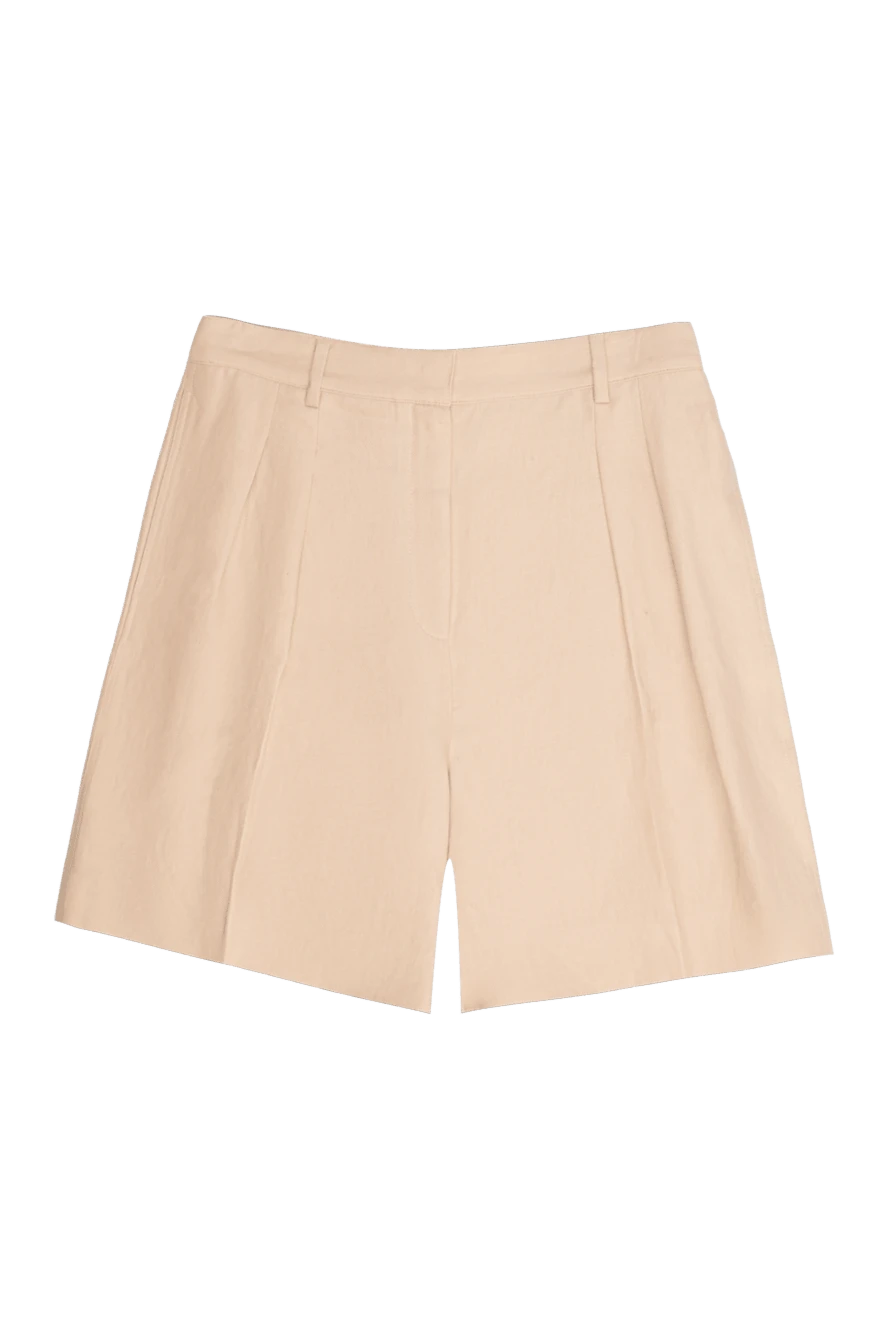 Loro Piana Beige linen shorts for women - pinches. two pockets. 100% linen. zipper, hook. Country of manufacture: Italy. Care: specialized cleaning - photo 1