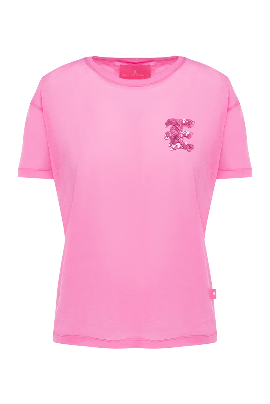 Ermanno Scervino Women's cotton pink t-shirt with logo made of sequins - logo. 100% cotton. Country of manufacture: Italy. Care: specialized cleaning - photo 1