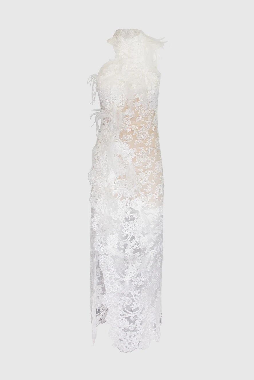 Ermanno Scervino White dress for women - hidden zipper. ostrich feathers, lace. 74% cotton, 19% polyamide, 10% polyester. Country of manufacture: Italy. Care: specialized cleaning - photo 1