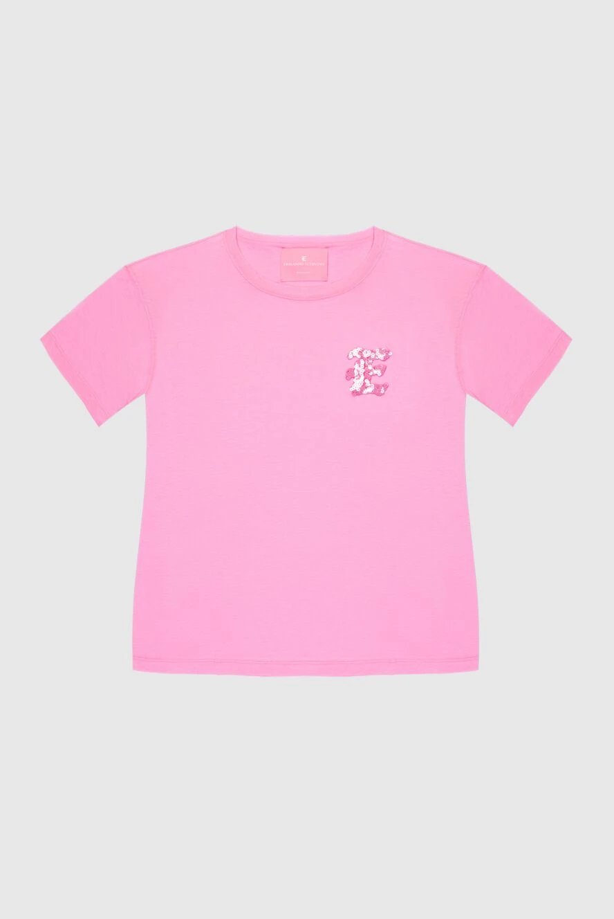 Ermanno Scervino Women's cotton pink t-shirt with logo - logo, free cut. 100% cotton. Country of manufacture: Italy. Care: specialized cleaning - photo 1