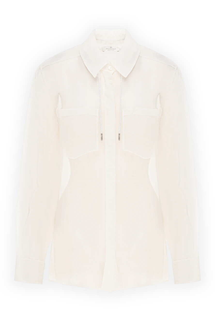 Panicale Women's loose-fitting sheer silk blouse white - free cut. silk. Fastener: tie. Country of manufacture: Italy. Care: specialized cleaning - photo 1