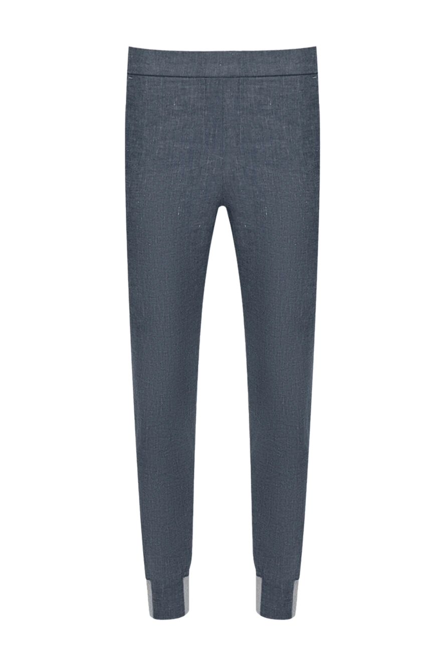 Panicale Women's pants with contrast cuffs in blue - contrasting cuffs. 69% cotton, 31% linen. elastic belt. Country of manufacture: Italy. Care: specialized cleaning - photo 1