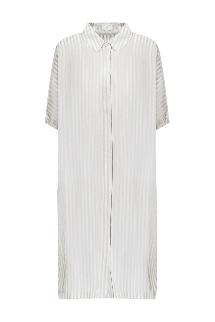 Panicale Women's shirt-dress with a striped pattern white - short sleeve, striped pattern, tassels. cotton, silk. Country of manufacture: Italy. Care: specialized cleaning - photo 1