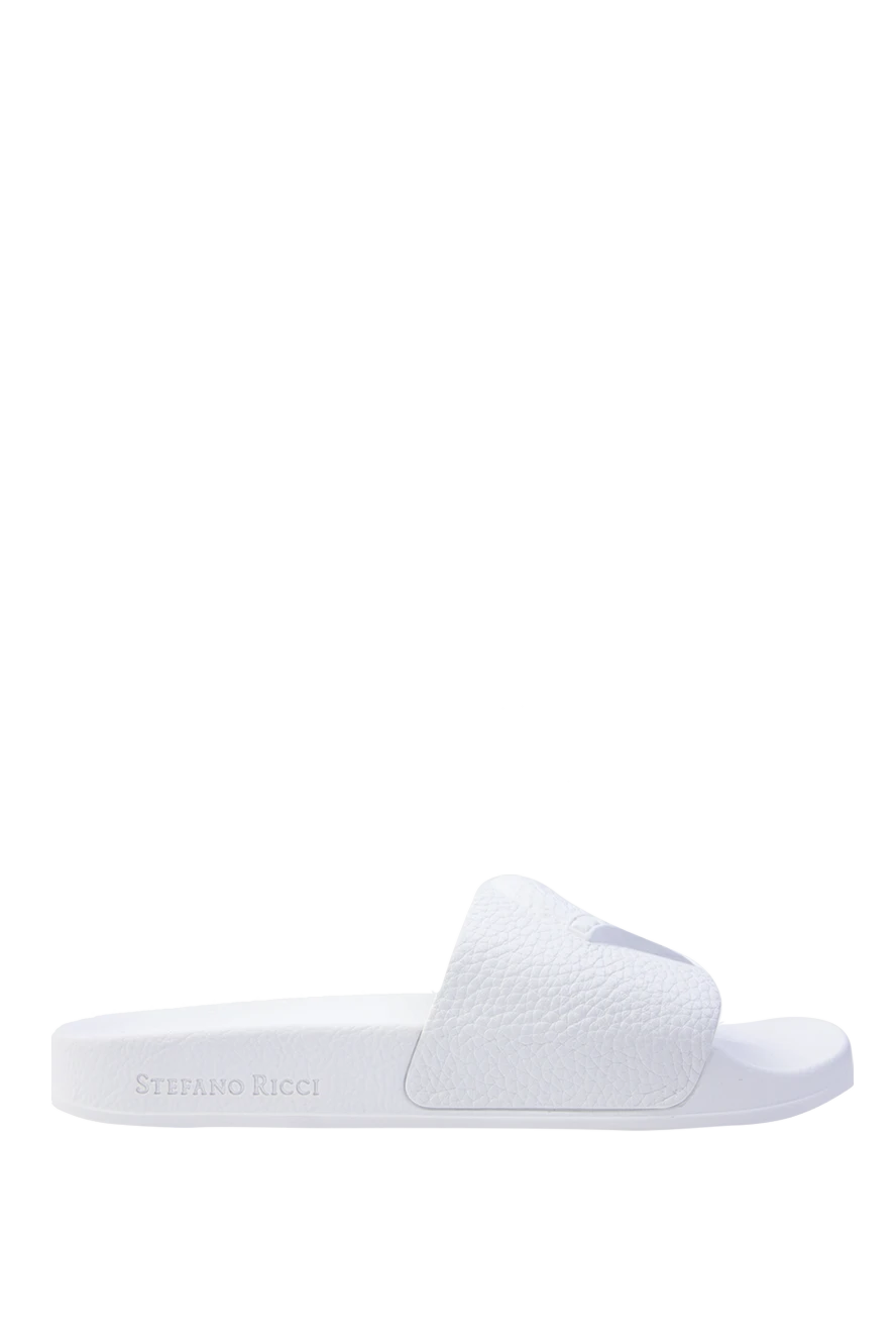 Stefano Ricci Шльопанці зі шкіри білого кольору з тисненим орлом - рельєфний логотип. внутрішнє оздоблення шкіри. 100% шкіра. Країна виробник: Італія. Догляд: спеціалізоване чищення - фото 1