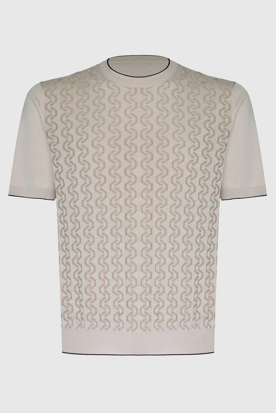 Stefano Ricci Шовково-бавовняний джемпер бежевого кольору з фактурним візерунком - Контрастний візерунок. Короткий рукав. 60% шовк, 40% бавовна. Країна виробник: Італія. Догляд: спеціалізоване чищення - фото 1
