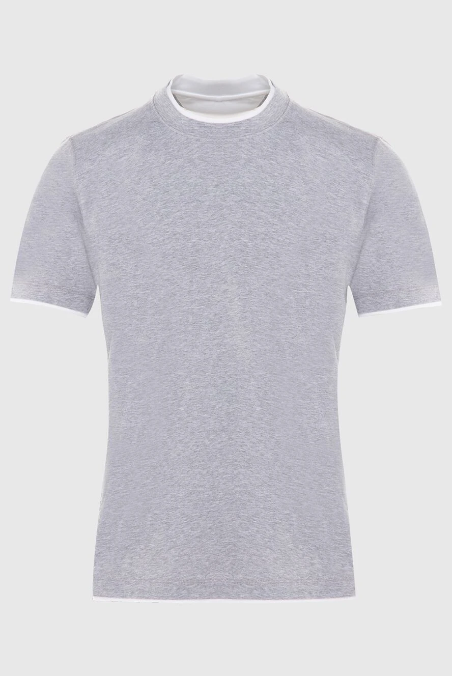 Brunello Cucinelli Gray cotton T-shirt for men - melange, piping on the collar and sleeves. 100% cotton. Country of manufacture: Italy. Care: specialized cleaning - photo 1