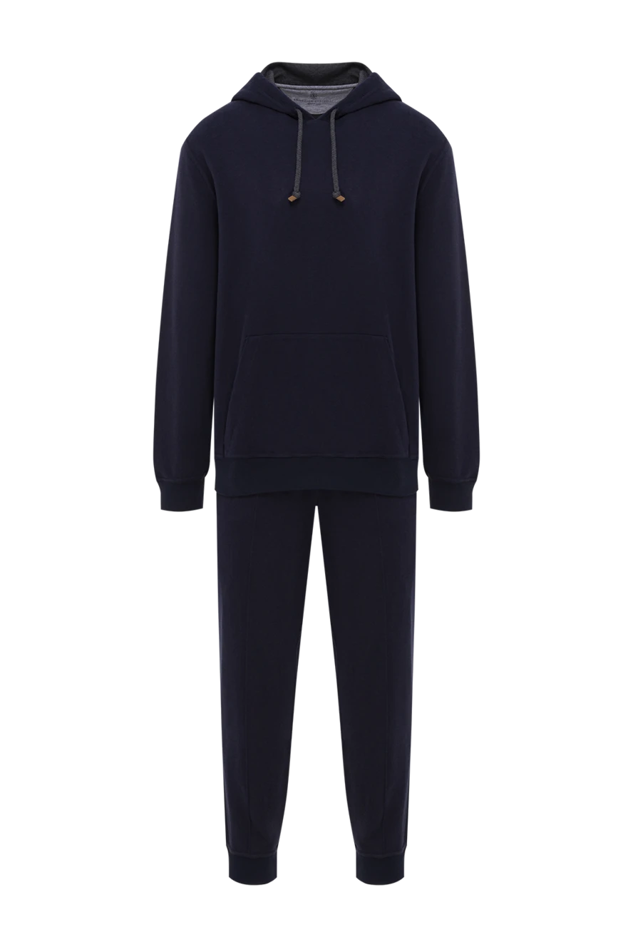 Brunello Cucinelli Темно синий комплект с худи и брюками прямого кроя - 94% хлопок, 6% полиамид. Кулиска, молния. Четыре боковых кармана. Страна производитель: Италия. Уход: специализированная чистка - фото 1