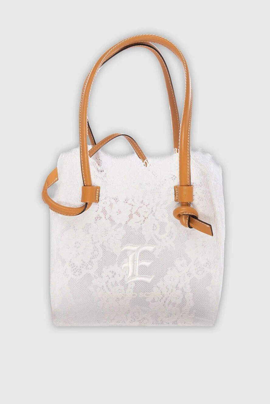 Ermanno Scervino Women's white tote bag with lace and logo - logo, lace. 74% polyamide, 13% viscose, 12% cotton. Country of manufacture: Italy. Care: specialized cleaning - photo 1