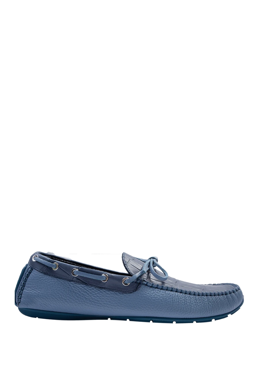 Cesare di Napoli Moccasins for men made of nubuck and alligator skin blue - Decorative lacing. 50% nubuck, 50% alligator. Interior: Leather. Insole: Leather. Outsole: Other materials. Country of manufacture: Italy. Care: specialized cleaning - photo 1