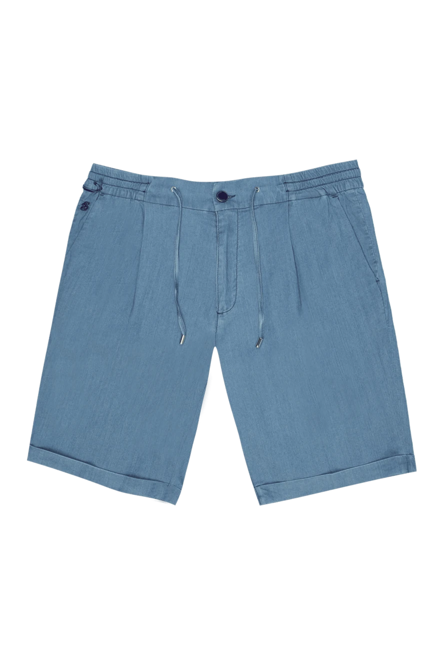 Scissor Scriptor Blue cotton and linen shorts for men - 81% cotton, 17% linen, 2% polyurethane. Closure: zipper, button, drawstring. Three side pockets, two back pockets. Country of manufacture: Italy. Care: specialized cleaning - photo 1