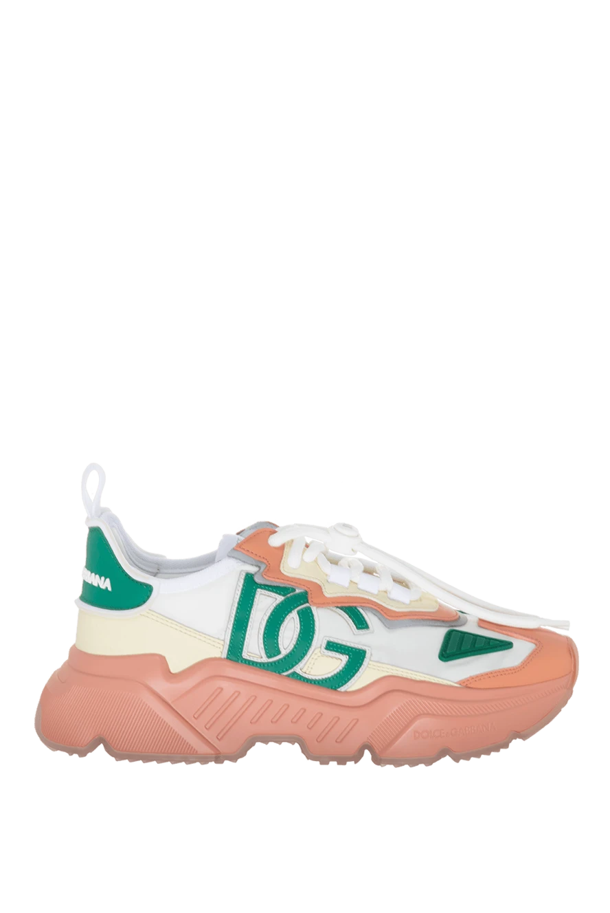 Dolce & Gabbana Women's sneakers with contrasting pink and white inserts - contrasting inserts, perforation, logo. leather, textile. lacing. Country of manufacture: Italy. Care: specialized cleaning - photo 1