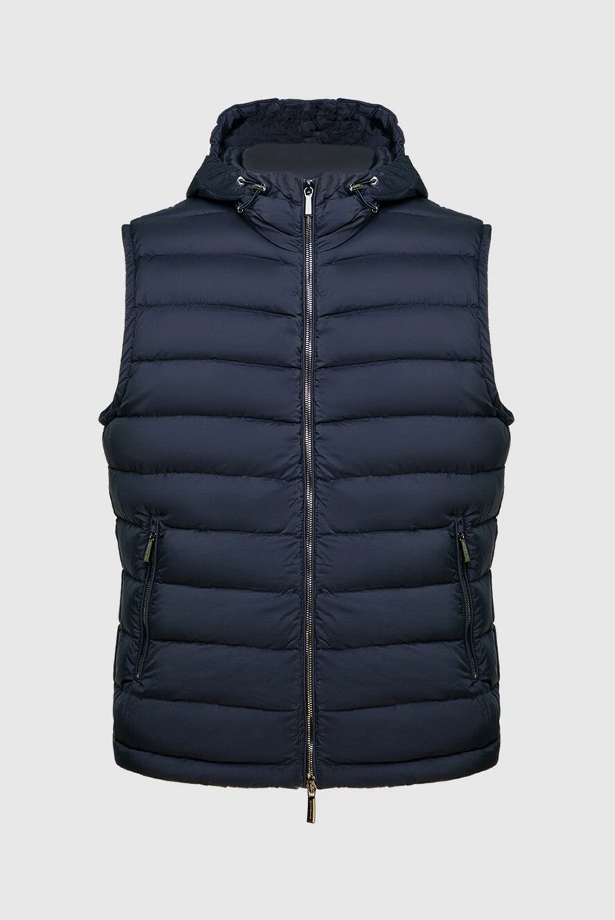 Moorer Blue polyamide vest for men - Hood. 100% polyamide. Closure: Zipper. Two side pockets. Insulation: Down, feather. Country of manufacture: Italy. Care: specialized cleaning - photo 1