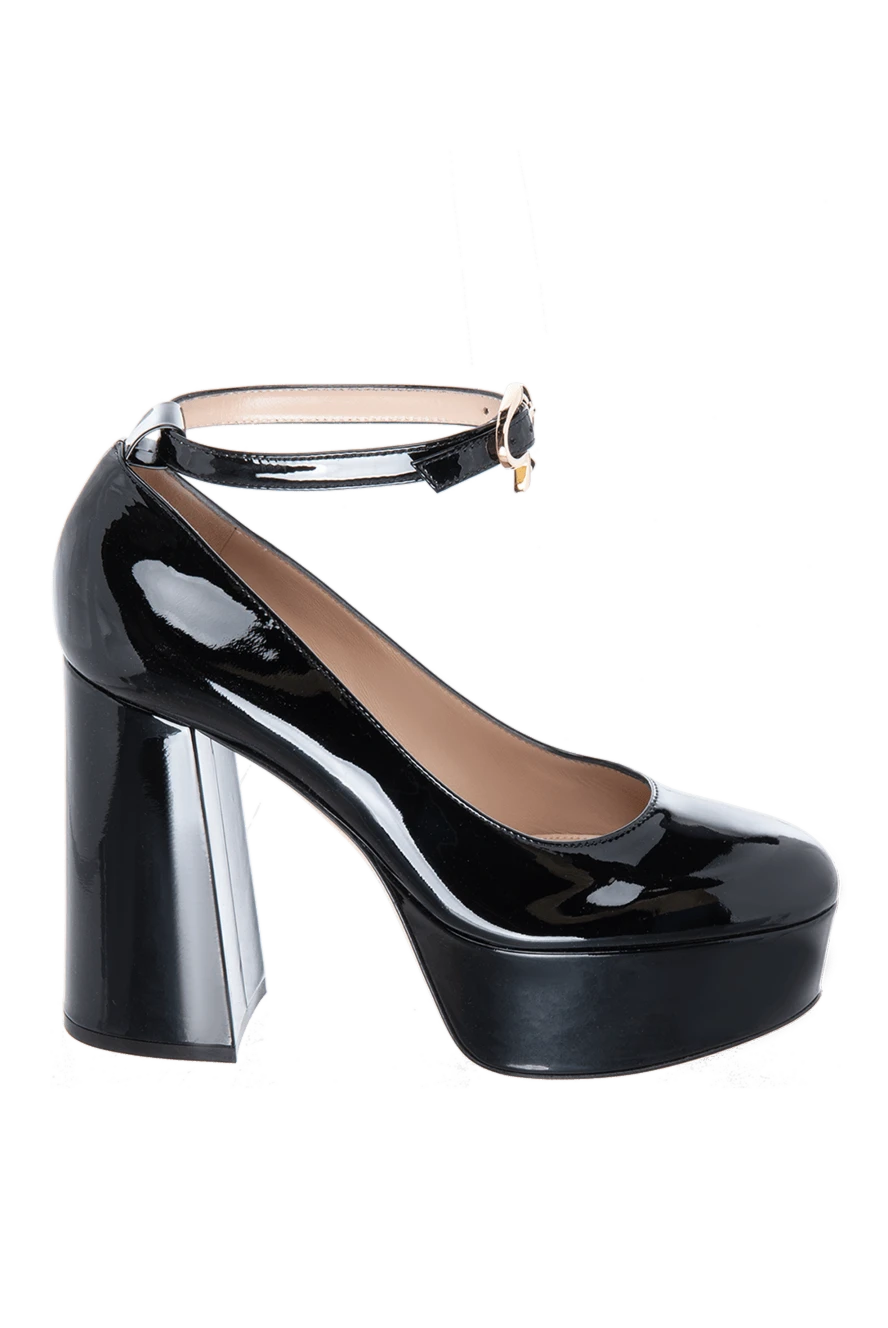 Gianvito Rossi Women's black leather shoes with a strap - Decoration: logo on the buckle. genuine leather. Heel height: 12 centimeters. Country of manufacture: Italy. Care: specialized cleaning - photo 1