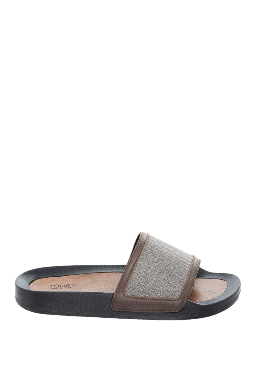 Tonet Brown leather flip-flops for women - contrasting insert, contrasting sole. leather. Country of manufacture: Italy. Care: specialized cleaning - photo 1