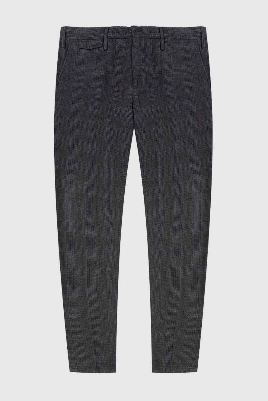 PT01 (Pantaloni Torino) Gray cotton trousers for men - Decor: tucks, checkered pattern. Composition: 100% cotton. Closure: button, zipper. Pockets: two side pockets, two back pockets. Country of manufacture: Italy. Care: specialized cleaning - photo 1