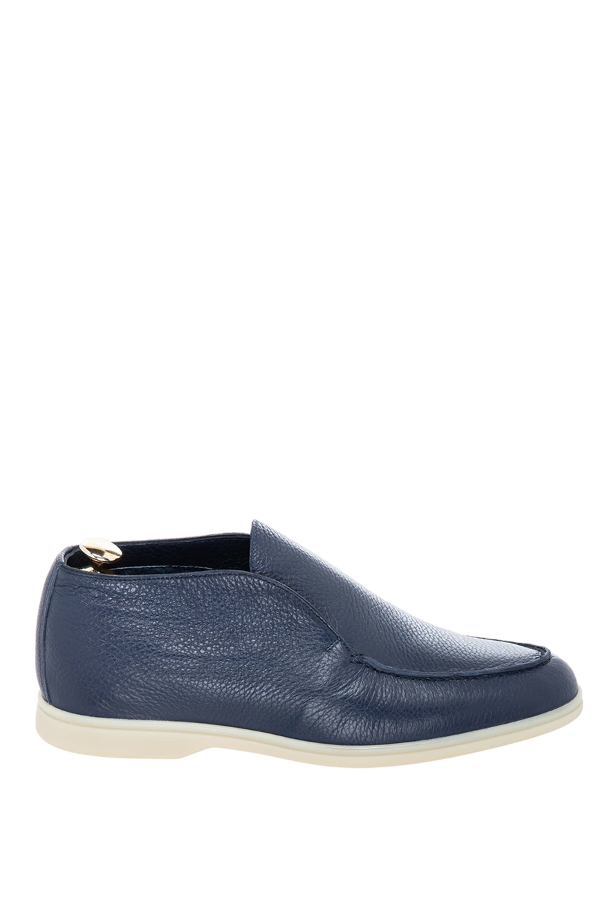 Cesare di Napoli Blue leather loafers for men - contrast sole. natural fur lining. 100% leather. Insole: leather. Country of manufacture: Italy. Care: specialized cleaning - photo 1