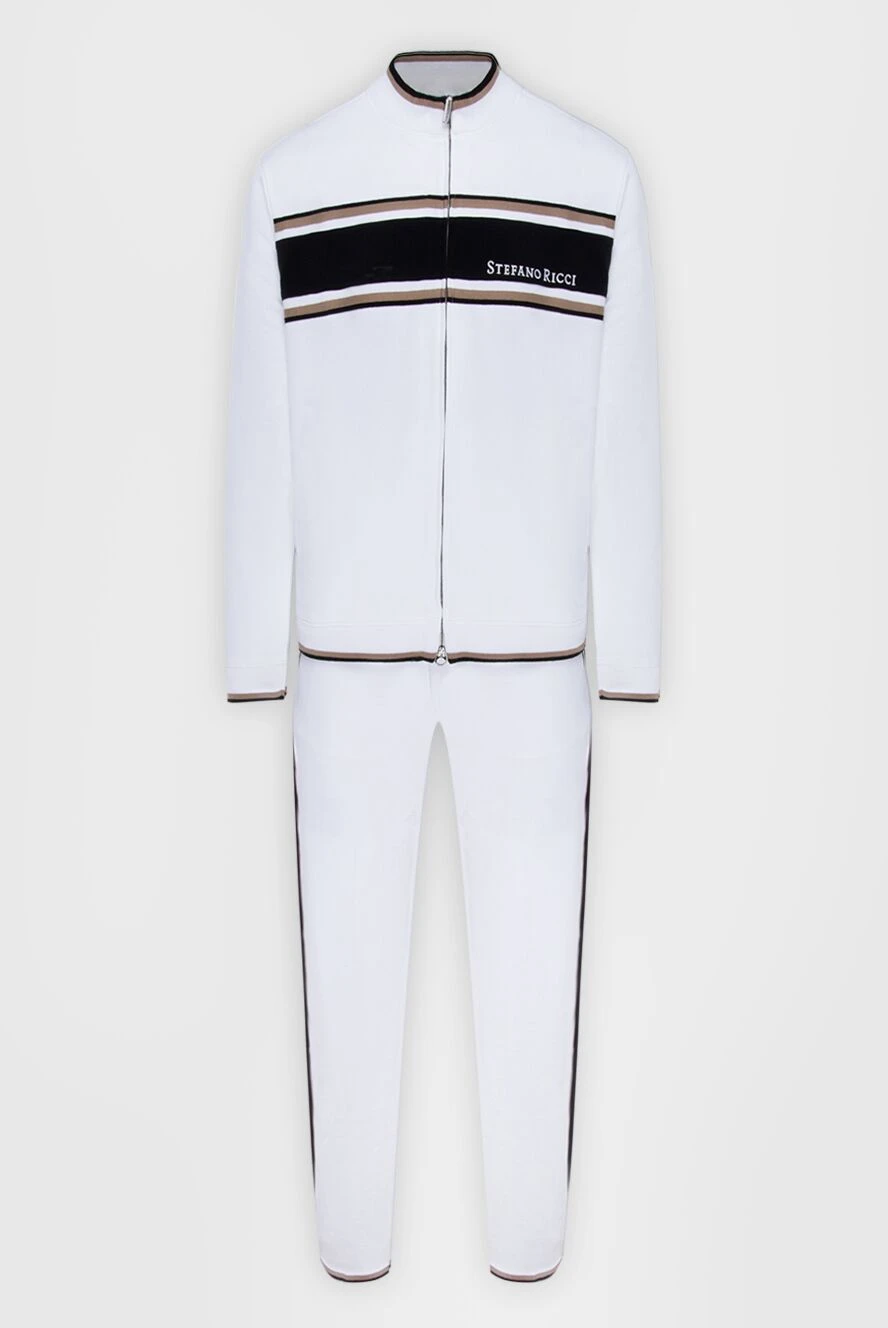 Stefano Ricci Спортивний костюм із бавовни білого кольору з контрастною смугою - Контрастне оздоблення. 95% бавовна, 5% еластан. Куліска, блискавка. Чотири бічні кишені. Країна виробник: Італія. Догляд: спеціалізоване чищення - фото 1