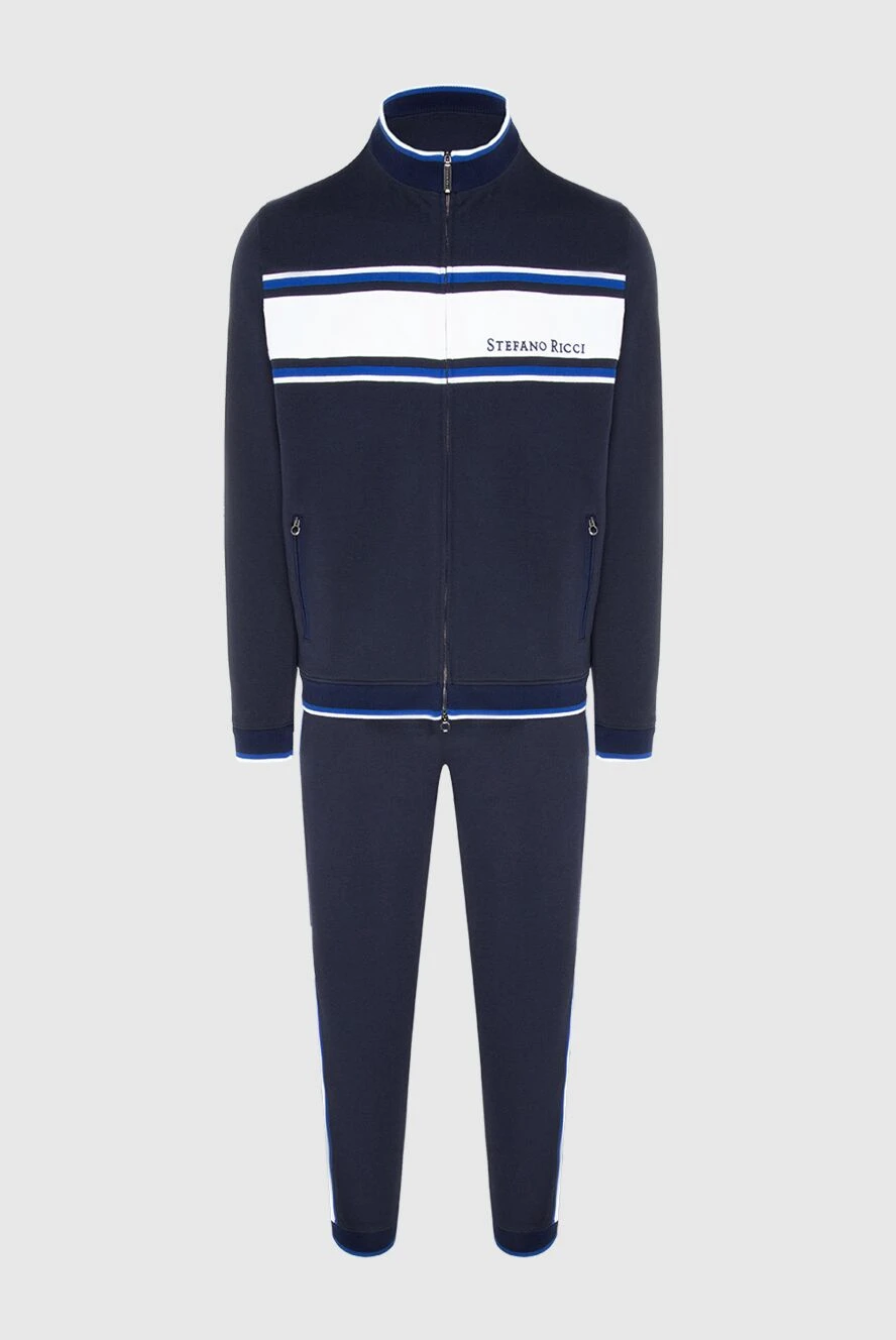 Stefano Ricci Спортивний костюм з бавовни темно-синій з білою смугою - Контрастне оздоблення. 95% бавовна, 5% еластан. Куліска, блискавка. Чотири бічні кишені. Країна виробник: Італія. Догляд: спеціалізоване чищення - фото 1