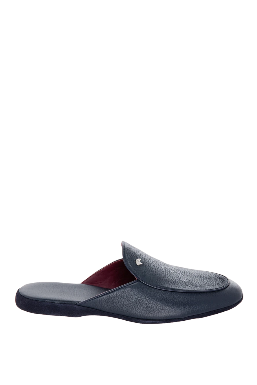 Stefano Ricci Капці зі шкіри сині чоловічі - лого. внутрішнє оздоблення шкіри. 100% натуральна шкіра. Країна виробник: Італія. Догляд: спеціалізоване чищення - фото 1