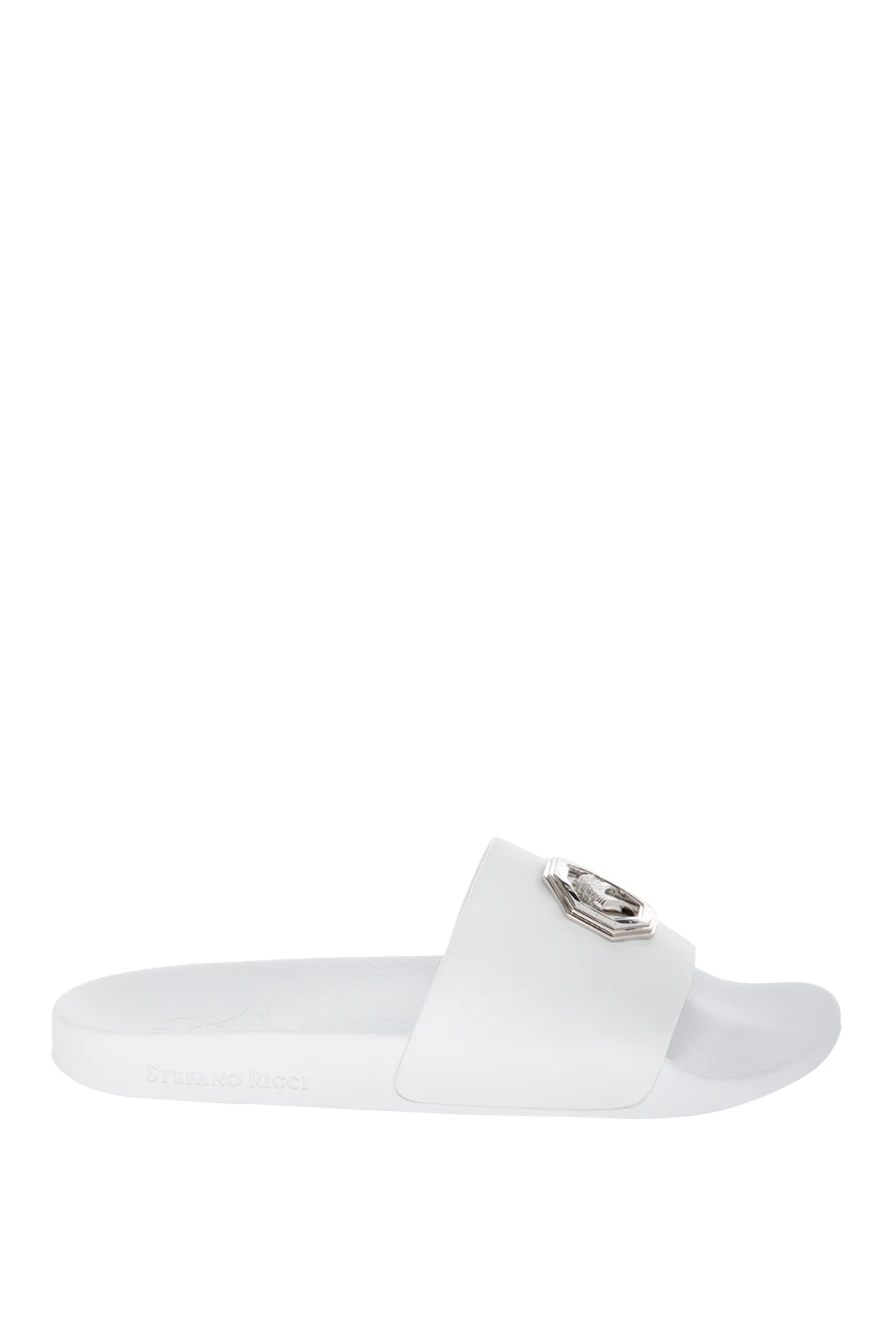 Stefano Ricci White leather flip-flops with a metal emblem - embossed logo. leather interior. 100% leather. Country of manufacture: Italy. Care: specialized cleaning - photo 1