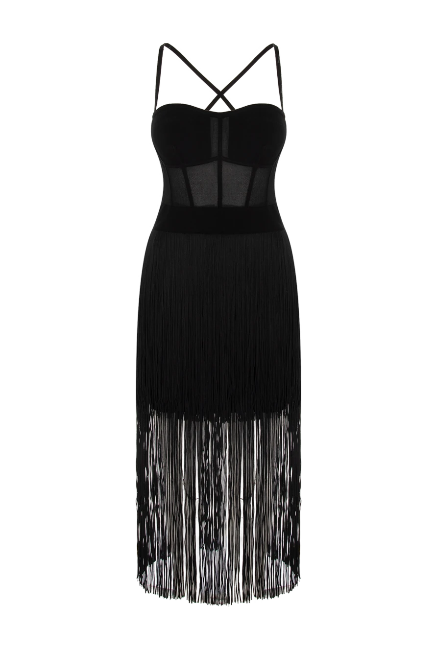 Herve Leger Dress made of nylon and polyester black for women - zipper. sleeveless, tassels on the hem. 70% nylon, 30% polyester. Country of manufacture: Italy. Care: specialized cleaning - photo 1