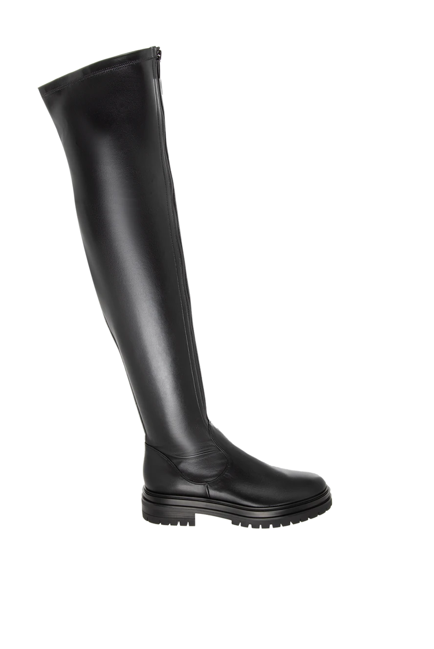 Gianvito Rossi Boots women's high leather with chunky sole black - massive sole. leather. Heel height: 2 cm. zipper. Country of manufacture: Italy. Care: specialized cleaning - photo 1