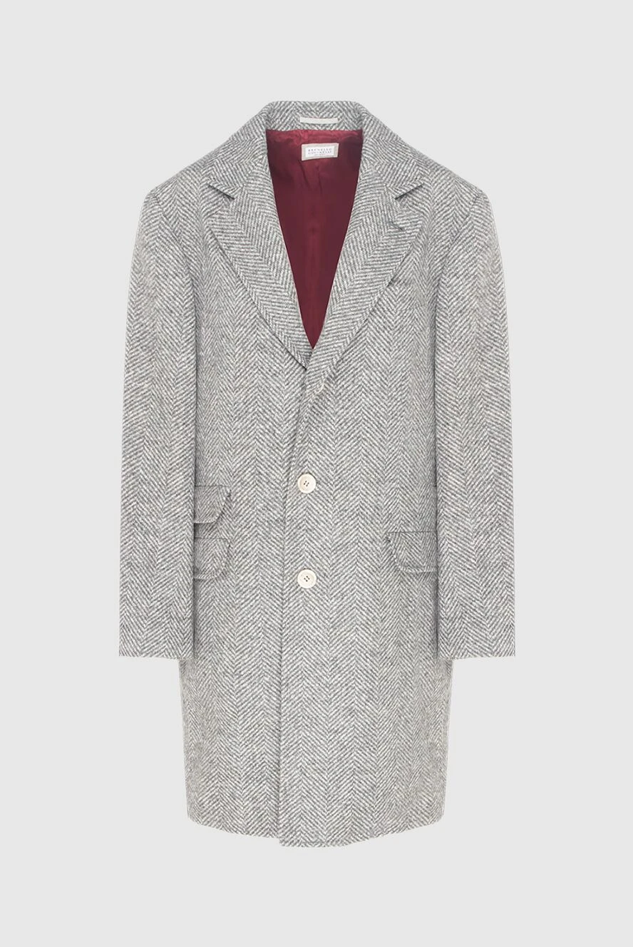 Brunello Cucinelli Пальто из шерсти и полиамида серое мужское пальто - 80% шерсть, 20% полиамид. Пуговицы. Три боковых кармана, два внутренних кармана. 100% шёлк. Страна производитель: Италия. Уход: специализированная чистка - фото 1
