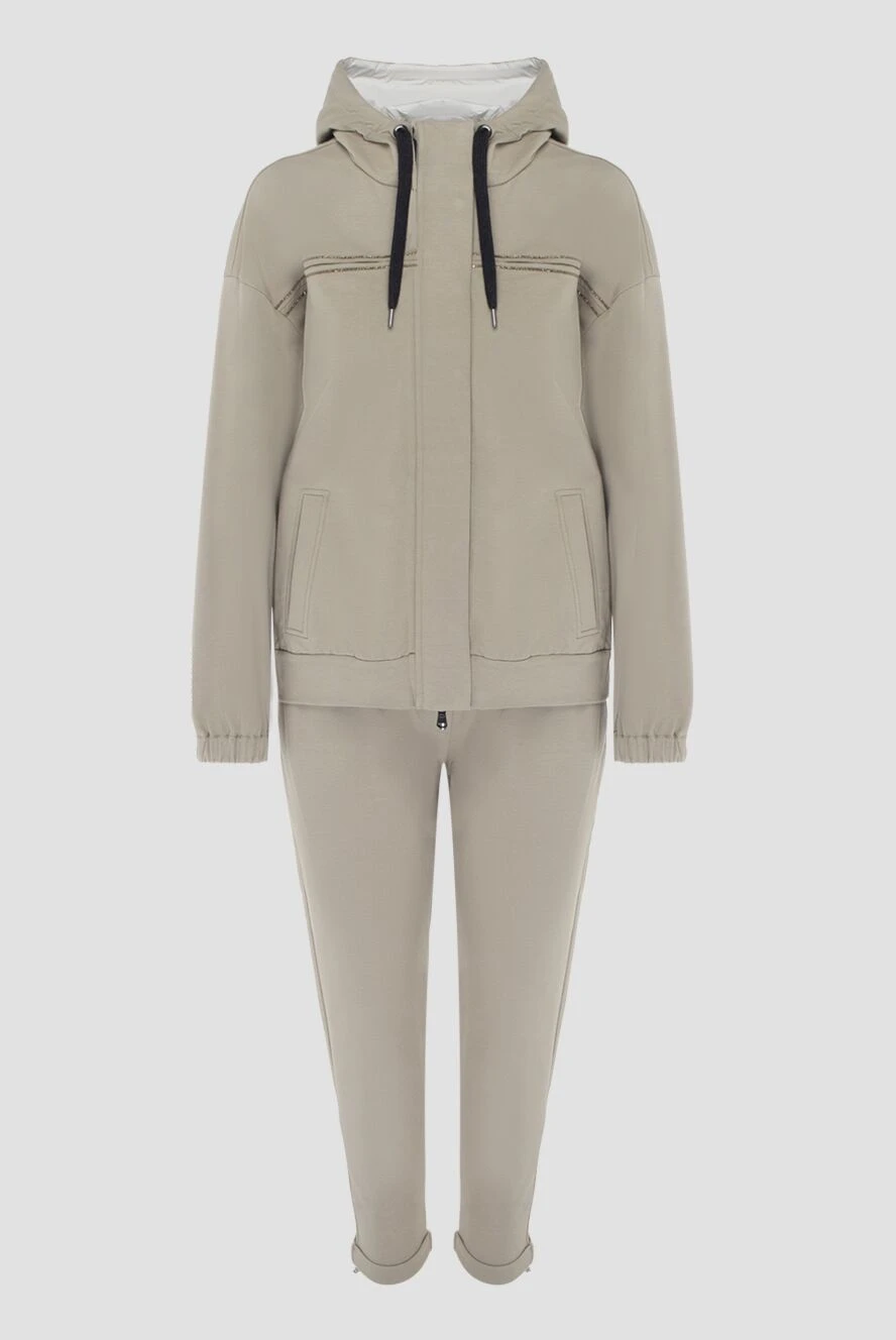 Brunello Cucinelli Walking suit made of cotton for women beige - 98% cotton, 2% elastane. Closure: drawstring, zipper. Hood: yes. Country of manufacture: Italy. Care: specialized cleaning - photo 1