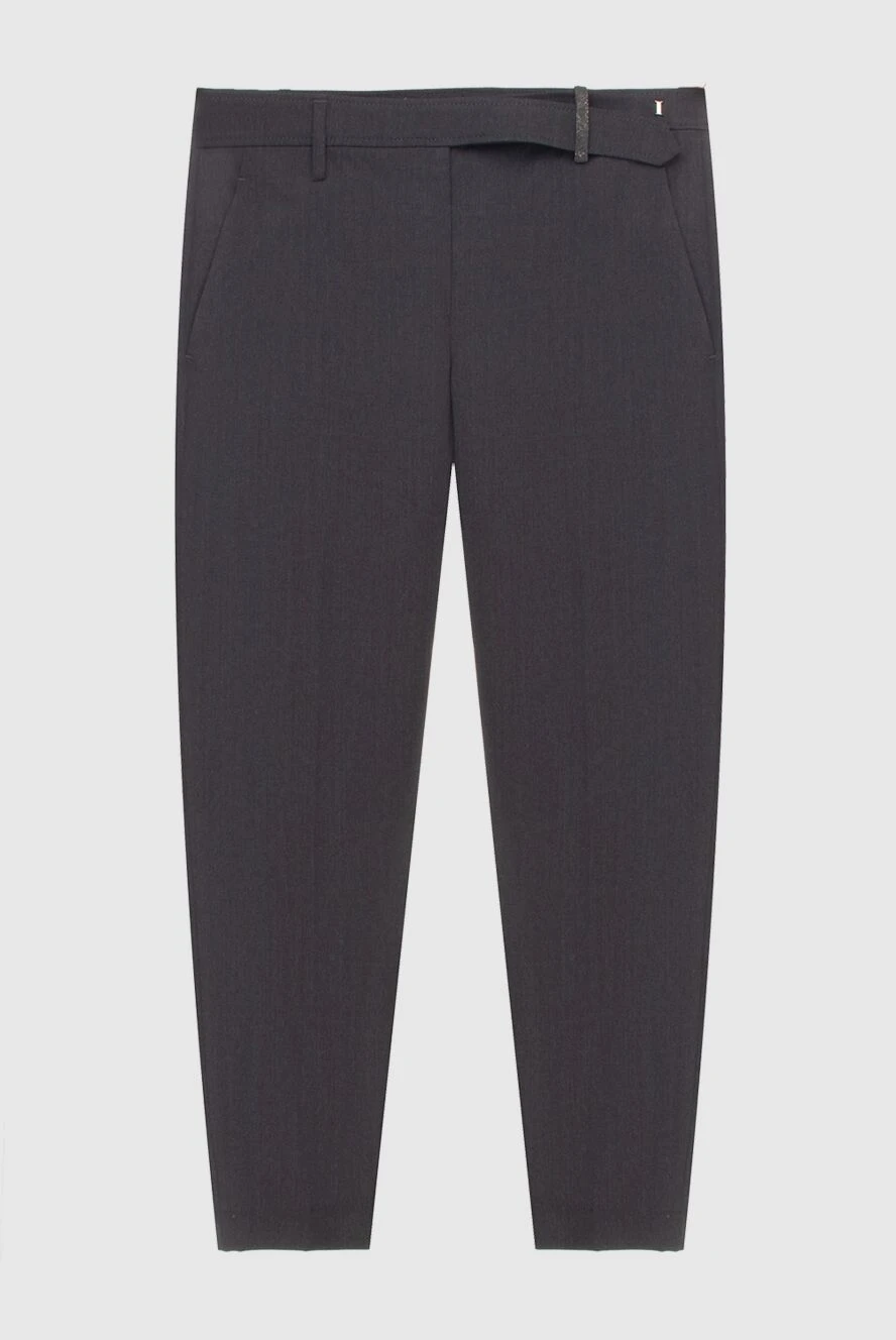 Brunello Cucinelli Women's grey trousers with a belt - belt. two side pockets, two back pockets. wool, polyamide, elastane. zipper. Country of manufacture: Italy. Care: specialized cleaning - photo 1