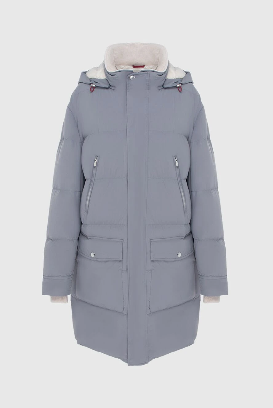 Brunello Cucinelli Пуховик мужской из полиамида и эластана серый - Вшитый капюшон. 80% полиамид, 20% эластана. Молния, пуговицы. Два боковых кармана, два внутренних кармана, два нагрудных кармана. Утеплитель: Синтепон. Страна производитель: Италия. Уход: специализированная чистка - фото 1