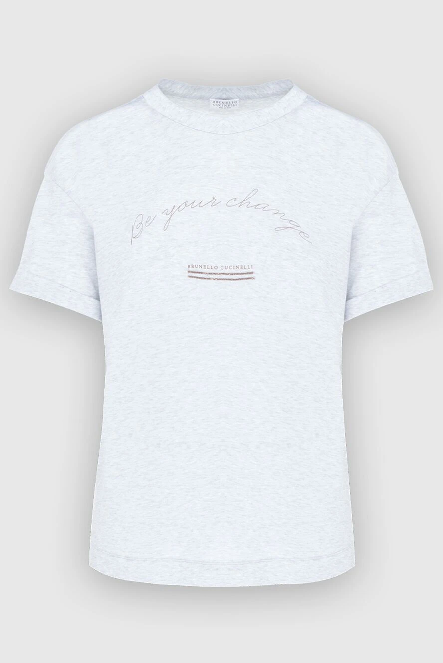 Brunello Cucinelli White cotton T-shirt for women - inscription print. 100% cotton. Country of manufacture: Italy. Care: specialized cleaning - photo 1