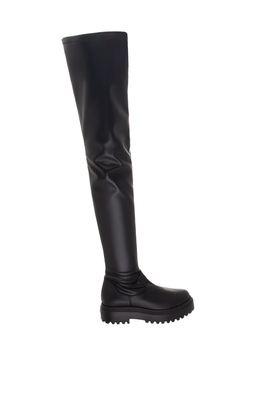 Le Silla Thigh-high boots women's leather high with tractor sole black - massive sole. leather. Heel height: 2 cm. Country of manufacture: Italy. Care: specialized cleaning - photo 1