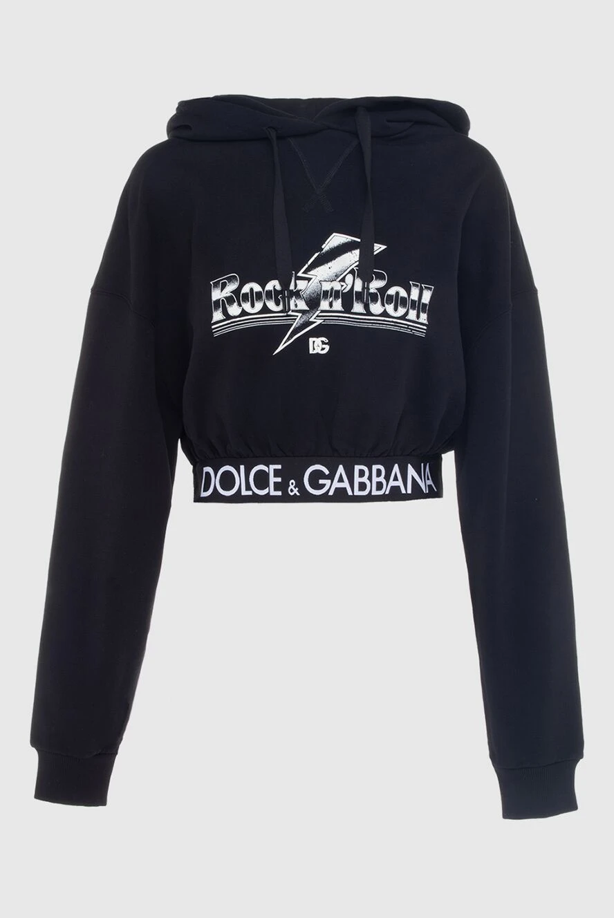 Dolce & Gabbana Hoodie made of cotton black for women - logo, print. hood, drawstring closure. 100% cotton. Country of manufacture: Italy. Care: specialized cleaning - photo 1