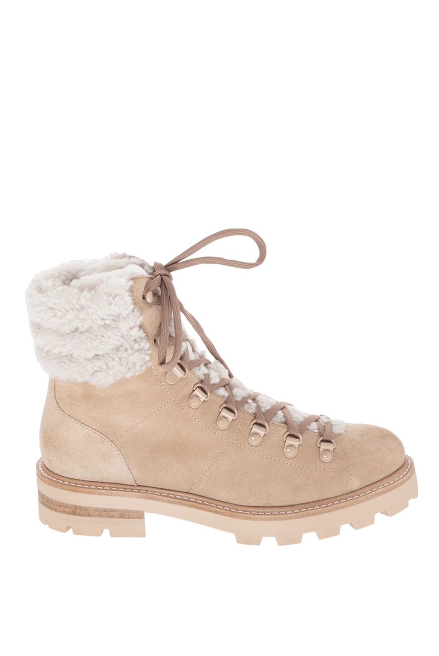 Jimmy Choo Women's beige suede boots with laces and fur - fur. suede, fur. lacing. Country of manufacture: Italy. Care: specialized cleaning - photo 1