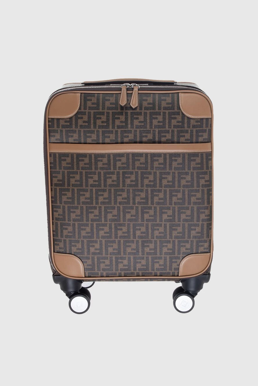 Fendi Brown leather suitcase for men - logo print. wheeled suitcase. 100% genuine leather. Handles: two handles, one retractable. outer pocket. Fastener: zipper. Country of manufacture: Italy. Care: specialized cleaning - photo 1