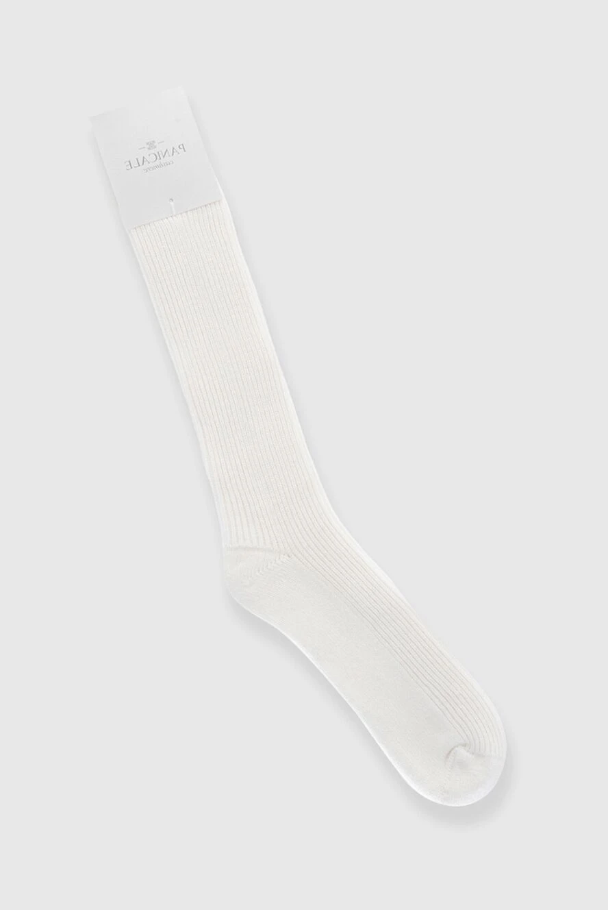 Panicale Women's high socks with a logo, beige - striped, wide elastic band. wool, silk, cashmere, polyamide. Country of manufacture: Italy. Care: specialized cleaning - photo 1