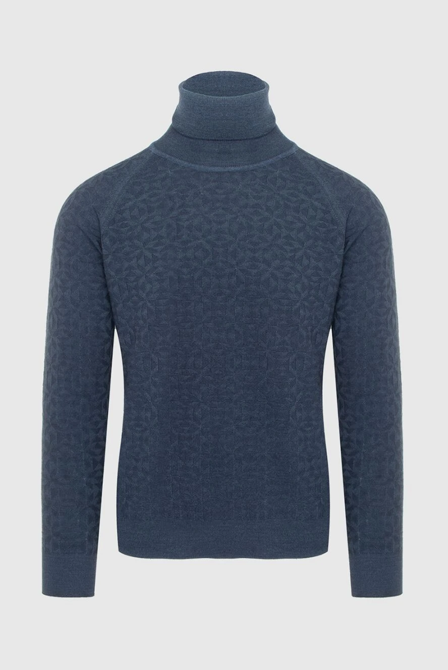 Cesare di Napoli Men's wool and silk golf blue - Knit. High neck. 70% wool, 30% silk. Country of manufacture: Italy. Care: specialized cleaning - photo 1