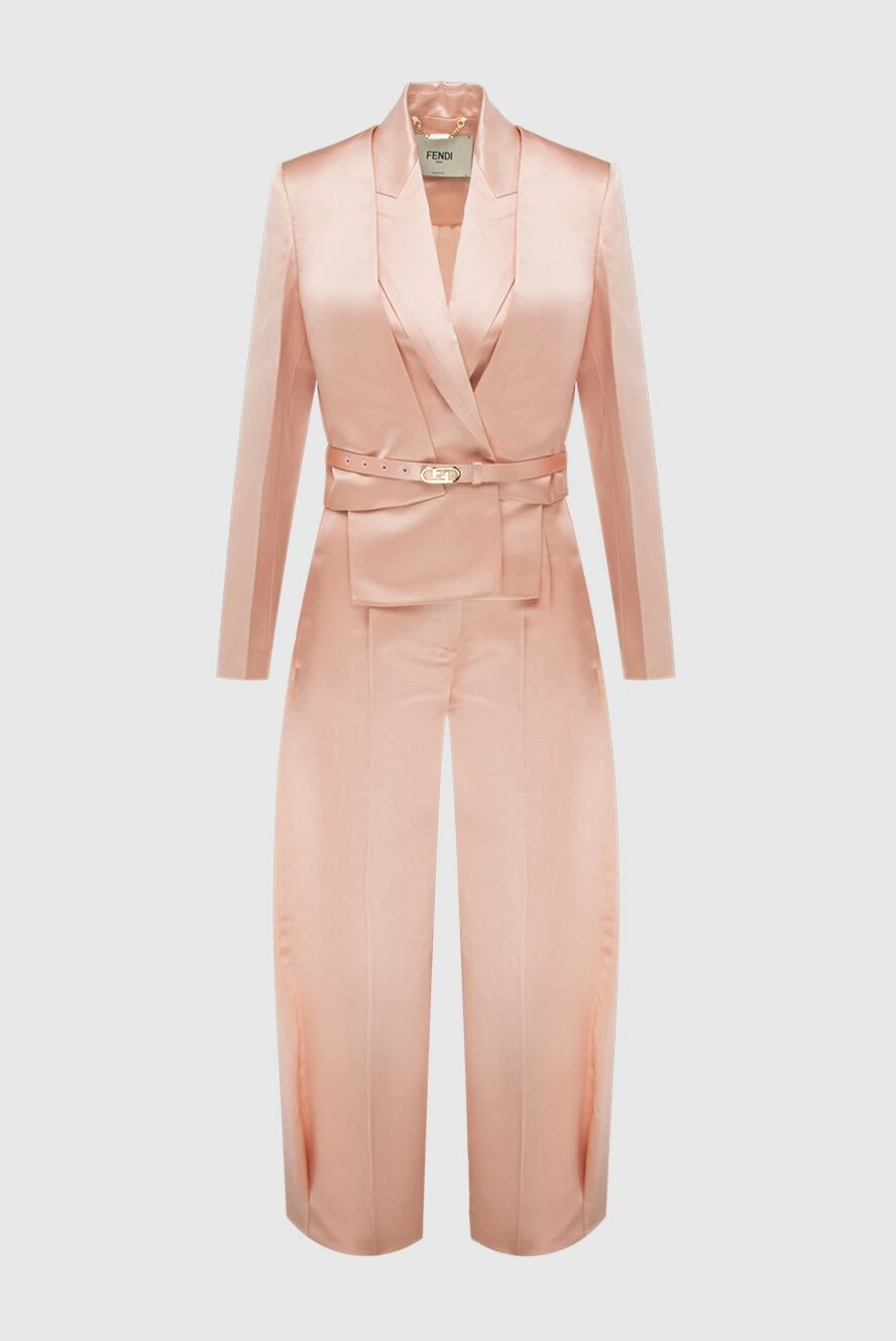 Fendi Pink silk pantsuit for women - tucks. 100% silk. belt. Country of manufacture: Italy. Care: specialized cleaning - photo 1