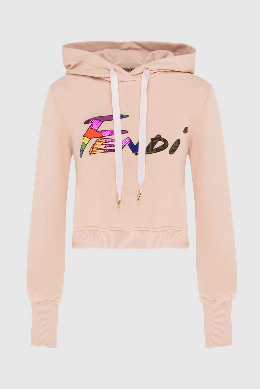 Fendi Hoodie made of cotton pink for women - logo. hood, drawstring closure. 100% cotton. Country of manufacture: Italy. Care: specialized cleaning - photo 1