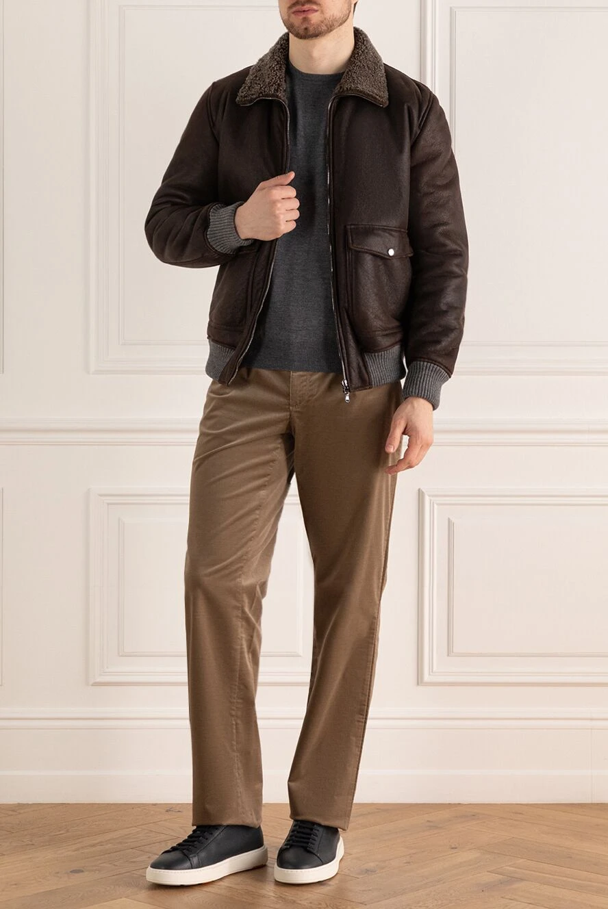 s*3様 BARBA NAPOLI ダークブラウン レザー ジャケット フード付 Barba Napoli men's sheepskin coat made of genuine leather and fur